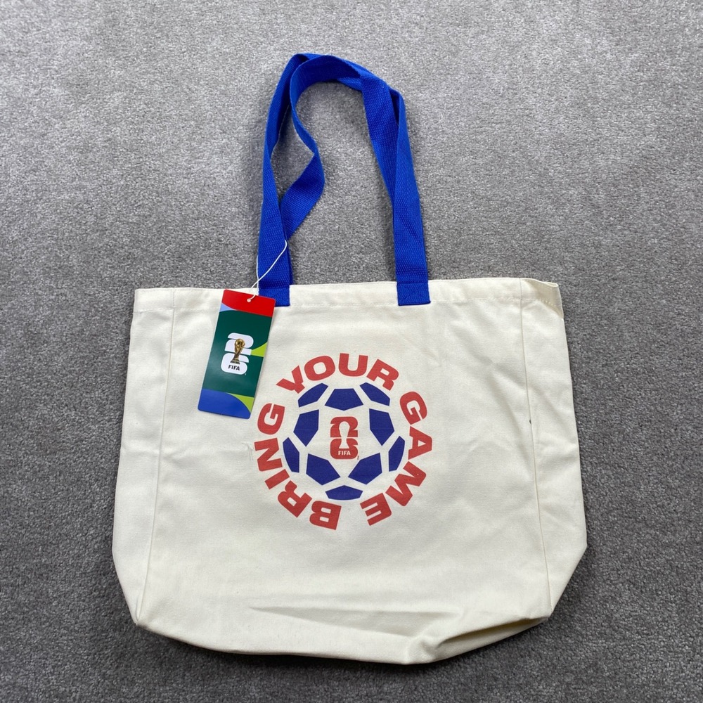 FIFA Tote Bag Large Cream Blue Bring Your Game World Cup 2026 Canvas